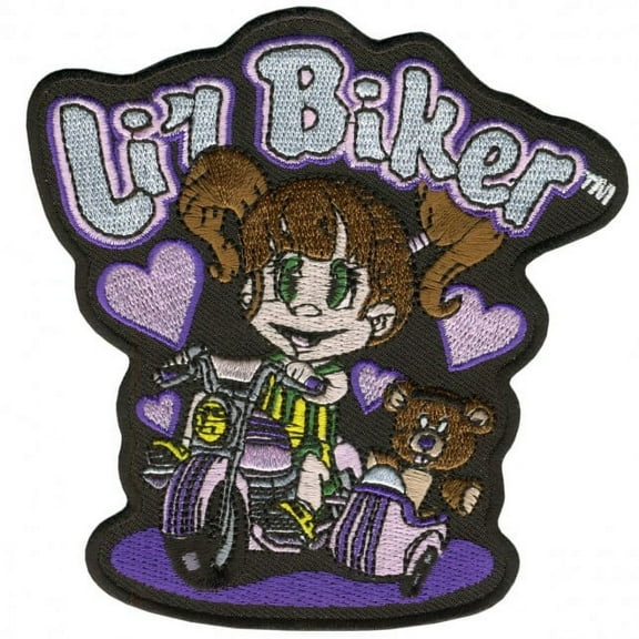 LIL BIKER GIRLS, Iron-On / Saw-On Rayon PATCH - 4" x 5", Heat Sealed Backing