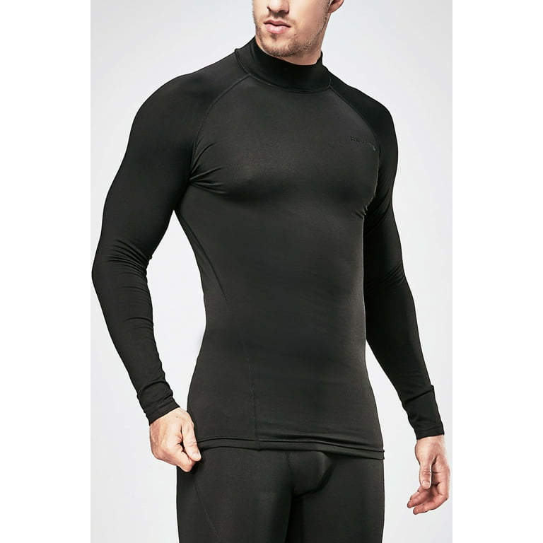 DEVOPS 2 Pack Men's thermal turtle neck long sleeve compression shirts  (X-Large, Black/Charcoal) 