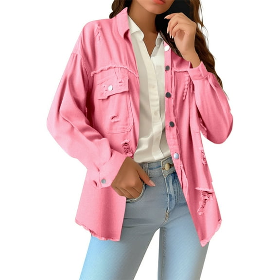 Womens Jackets Winter Jackets for Women Women's Pure Color Loose Denim Jacket With Sleeves