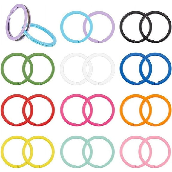 36 Pcs 12 Styles Painted Iron Key Rings Rainbow Round Metal Key Rings Metal Round Split Rings Coloured Flat Key Rings