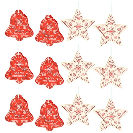 

Veki Tree Ornaments Xmas Hanging 12PC Wooden Christmas Decor Pendants Home Snowflakes Decoration Hangs Stain Glass Window Hanging