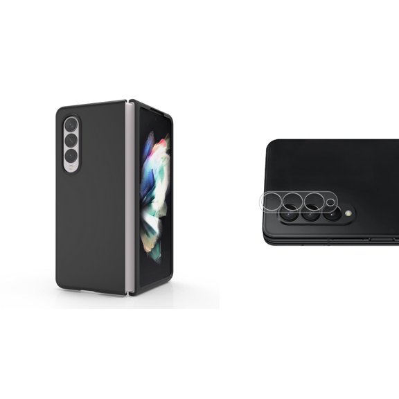 Bemz Premium Bundle for Samsung Galaxy Z Fold 3 5G: Slim Snap-On Protector Case (Black), Rear Camera Glass Protector