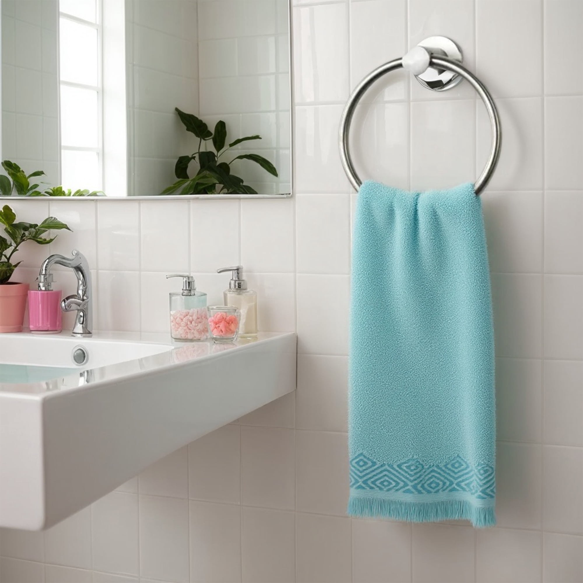 Unique Bargains Geometric Patterns Turkish Hand Towels Set of 2 Beige 13" x 29"