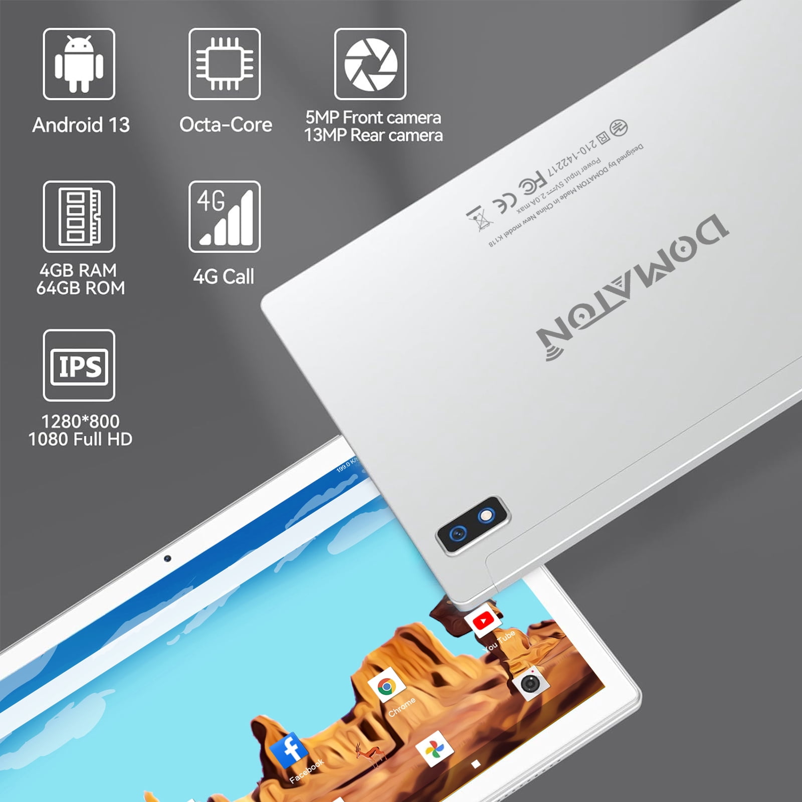 2-in-1 10 inch Android 11 Tablet, 4G Cellular Tablet with Keyboard Case, 4GB RAM 64GB Storage, 13MP Dual Cameras, IPS Full HD,WiFi Tablet, GPS, Silver