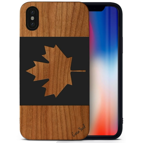 Case Yard Wooden Case for iPhone-XS-Max Soft TPU Silicone cover Slim Fit Shockproof Wood Protective Phone Cover for Girls Boys Men and Women Supports Wireless Charging Canada Flag Design