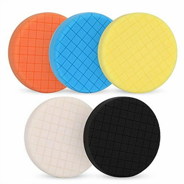 WJCA 5-Piece 5-Inch Polishing Pad Kit, Contoured Sponge Discs for Compound Application, Gloss Enhancement and Waxing, Fits Standard Backing Plates