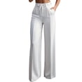 thumbnail image 3 of Cutuoiiu Women's Casual Solid Color Wide Leg Pants High Waist Straight Trousers with Pockets for Work Office Daily Wear, 3 of 7