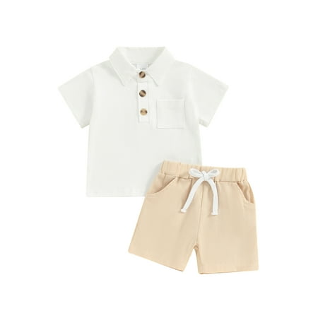 

Qtinghua 2Pcs Infant Toddler Baby Boy Summer Outfit Short Sleeve Lapel Collar Tops + Shorts Pants Clothes