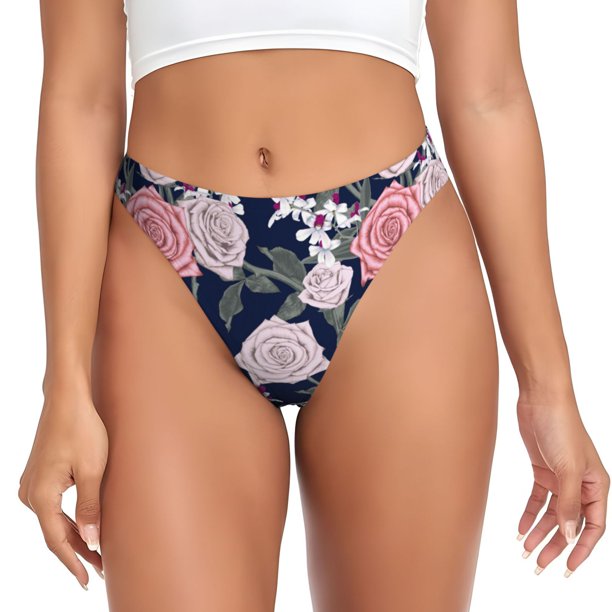 Balery Rose Flowers Tangas de Algodón para Mujer con Estampado – Ropa Interior Sexy, Transpirable, G-string-Medium