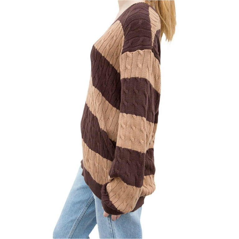 Women s Knitted Sweaters Stripe Fall Winter Vintage Clothes Warm
