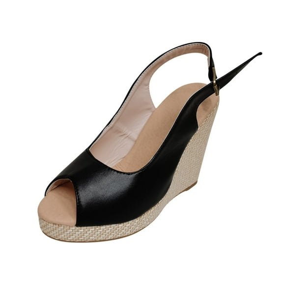 Clearance VerPetridure Women's Sandals Summer Casual Shoes Casual Buckle High Wedge Heel Peep Toe Solid Color Retro Sandals