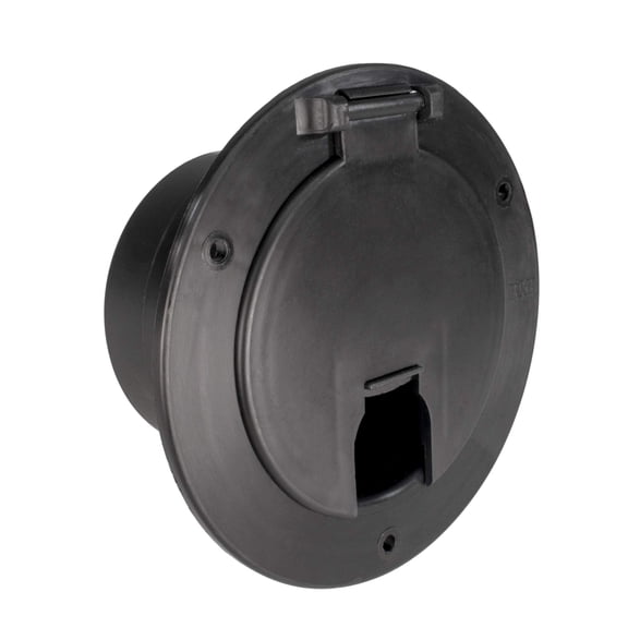 RecPro RV Black Power Cord Hatch Cover | UV-Stabilized Plastic | Snap Lock Door | Accepts up to 50 Amp Cord | Made in America