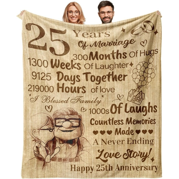 XZYG 25th Anniversary Blanket Gifts 25 Years of Marriage Gifts 25th Silver Wedding Anniversary for Dad Mom Husband Wife Grandparents Gift for 25th Wedding Anniversary(30*40inch)