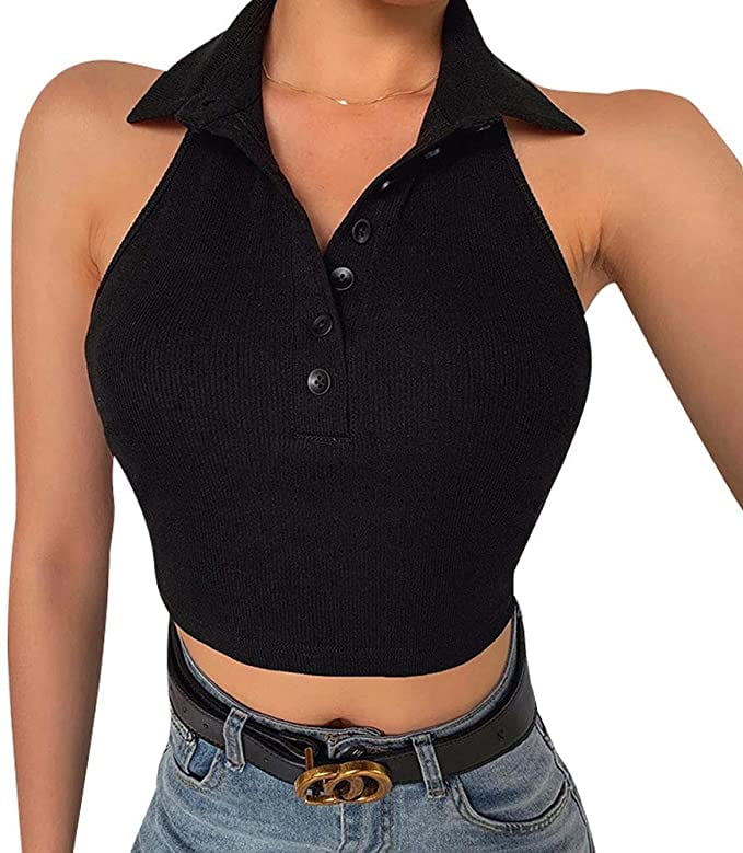 Women Sleeveless Halter Crop Tops 
