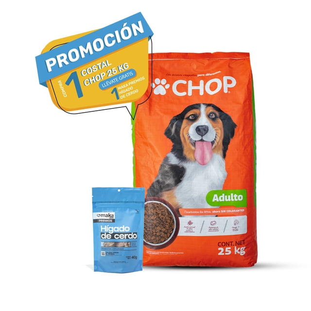 Croquetas Chop para perro adulto 25kg Regala 1 bolsa de Premios liofilizados Chop-Chop Croqueta perro Adulto forma de letras