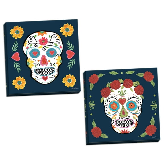 Gango Home Decor Contemporary Day of the Dead III & IV by Farida Zaman (Ready to Hang); Two 16x16in Hand-Stretched Canvases