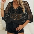 thumbnail image 5 of ZyeKqe Womens Crochet Tops Half Sleeve Sweaters Hollow out V Neck Knit Tops Summer Beach Cover Ups Swimming Suits, 5 of 6