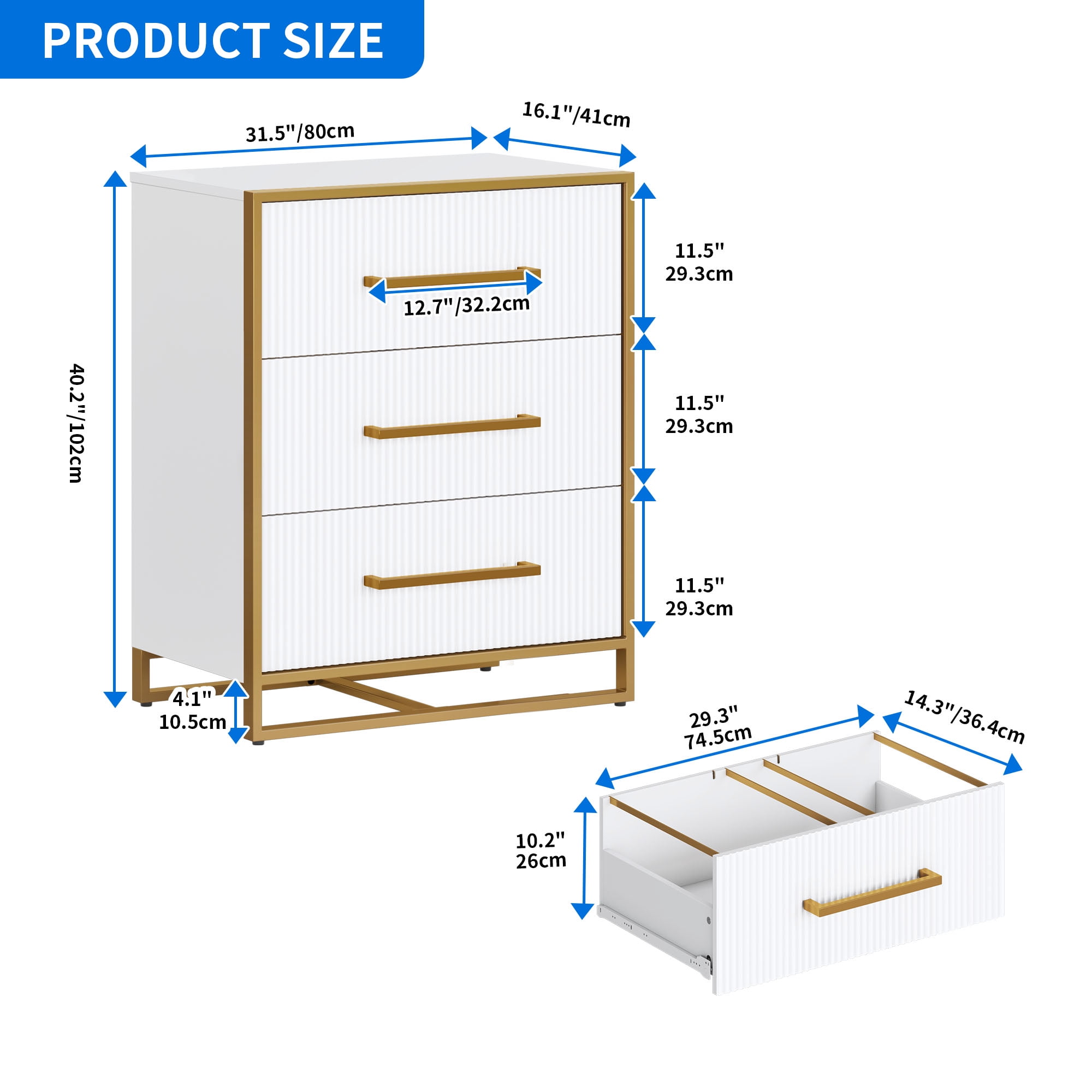 Dextrus 3 Drawer File Cabinet, Dressers & Chests for Bedroom, Large Lateral Filing Cabinet for Home Office, White