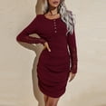 thumbnail image 2 of Vestido De Manga Larga De Encaje Para Mujer, Decoración De Botones, Abrigo De Cadera, Lavado A Máquina, Cuello Redondo, Vestido De Manga Larga De Encaje Para La Vida Diaria Para, 2 of 8
