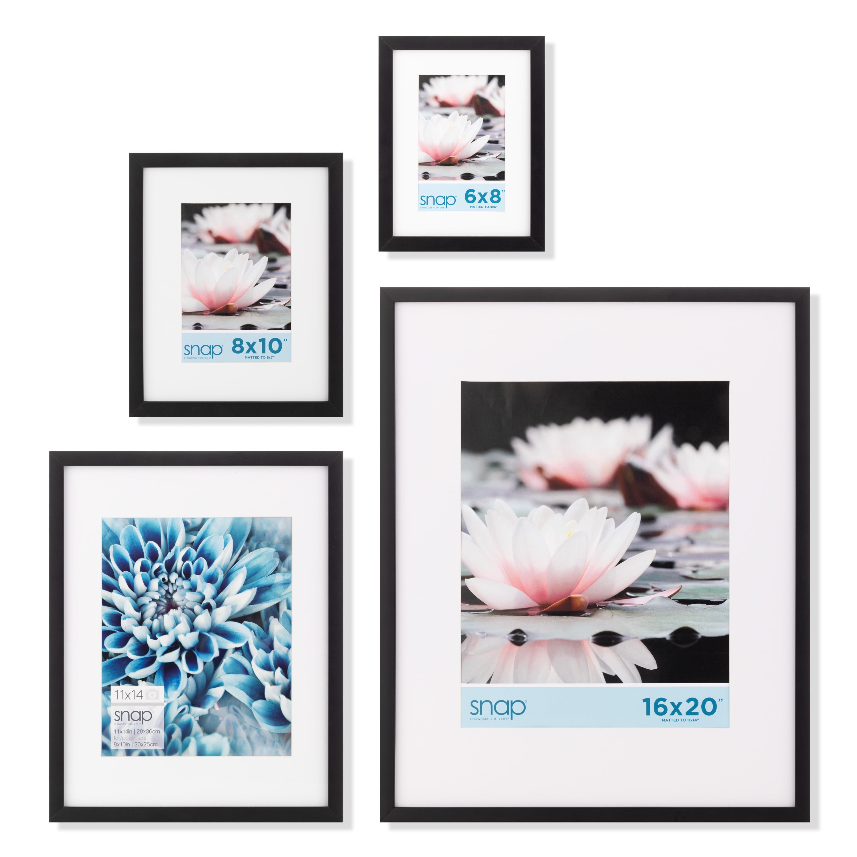 Snap - 16"x20" Black Wall Picture Frame - Single White Mat - Matted for 11"x14" Pictures