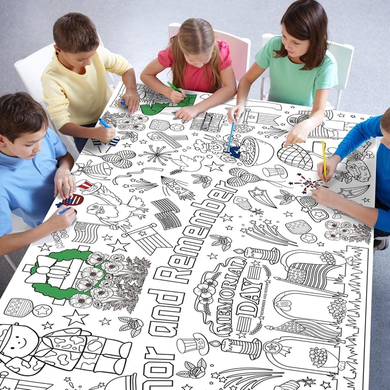 OHOME Memorial Day Giant Coloring Poster Tablecloth - 30x72 Inch Jumbo Banner For Crafts, Parties, Classroom Activities