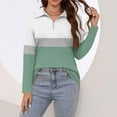 thumbnail image 6 of WTOBBY Women's Retro Print Polo Shirt - Long Sleeve Casual V-Neck Zipper Detail Tops for Women, Spring Fall Fashion Comfort Stretch Fabric,Mint Green M, 6 of 7
