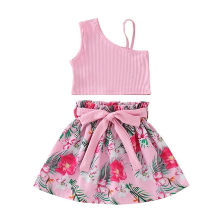 

ZIZOCWA Girls Tank Top Child Girls Sleeveless Suspenders Ribbed Tops Summer Bow Tie Flowers Prints Skirts Outfits Baby Girl Clothes for Women Floral Print Outfits Receiving Blankets With Headband Gi