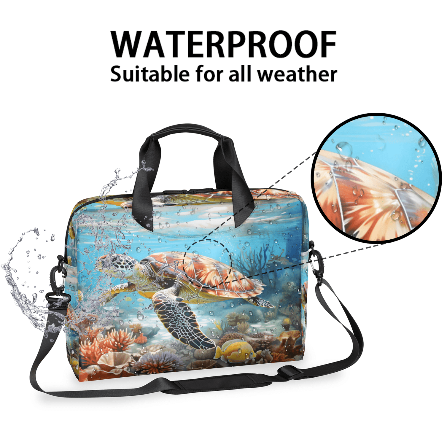 Herdesigns Sea Turtles Ocean Animal Laptop Bag for Women Men, Computer Case Briefcase Messenger Bags, 15-15.6 inch Laptop Sleeve Shoulder Bag