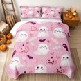 thumbnail image 2 of Erosebridal Cartoon Ghost Bed Spread Queen, Cute Halloween Heart Queen Coverlet Set for Girls, Light Pink White, 3 Pieces 1 Quilt and 2 Pillowcases, 2 of 7