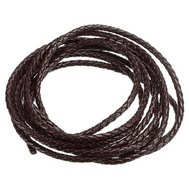 Cordón de cuero trenzado redondo Uxcell de 3 mm para manualidades y fabricación de joyas, marrón oscuro 2.2 yardas