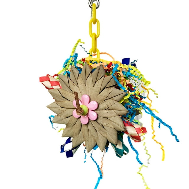 BeesClover Parrot Hanging Chewing Toys with Natural Palm Leaf Rattan Ball Shred Foraging Toy for Small Medium Parrot Birds (random Colors)
