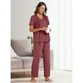thumbnail image 2 of Gleelist Pajamas Sets For Women Comfy Short Sleeve V neck Basic Pleated Tops and Pants Pajama Set 2 Piece Lounge Pjs Summer Sleepwear S-XXL, 2 of 7