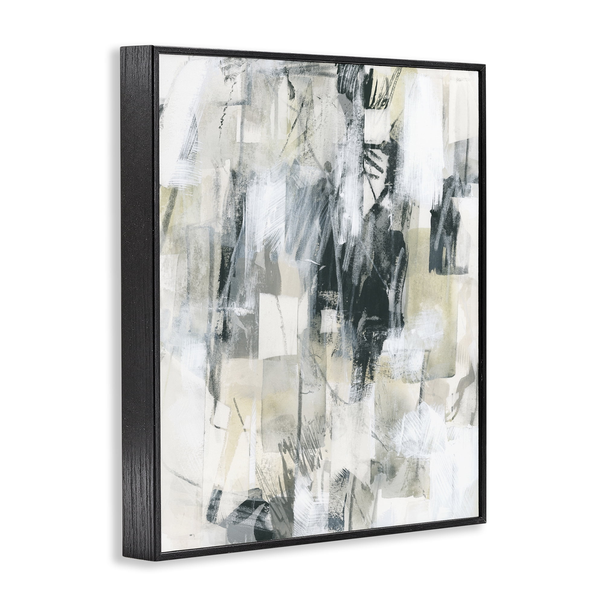 Stupell Industries Grey Layered Restless Shapes Abstract Painting Black Framed Art Print Wall Art, 24 x 30