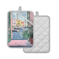 Yayeee Pot Holders Kitchen Heat Resistant with Pocket 7"x9.8" Cotton Oven Cooking Hot Pads, Green Window Sea