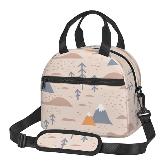 DouZhe Lunch Bags for Women and Men, Cute Mountains Humps Spruce Prints Reusable Portable Insulated Cooler Waterproof Lunch Tote Bag for Travel Work Picnic