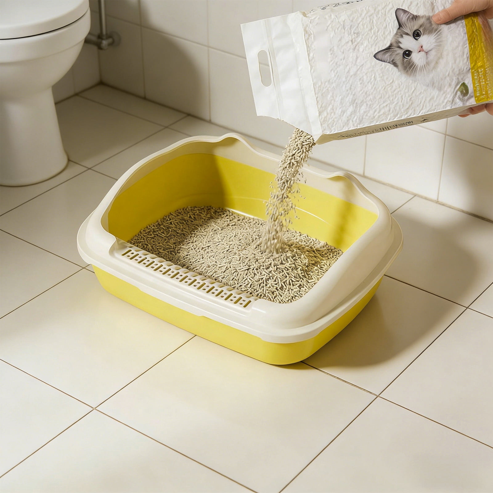Msgweeeg Semi Enclosed High Bar Cats Litter Box Splash Proof Design with Cat Shovel Comfortable Easy Clean Home Hygiene Odor Control for Multiple Cats Modern Practical Pet Supplies