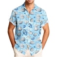 thumbnail image 2 of Handshe Men's Button-Up Shirt with Notched Collar and Shell Starfish Print, Short Sleeve for Casual Daily Wear, 2 of 6
