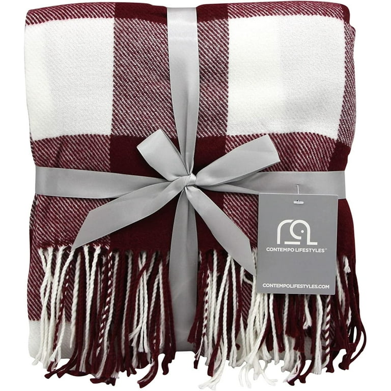 Buffalo Plaid Throw Blanket by Contempo Lifestyles 50 x 70 Inch Decorative Classic Blanket Comfortable and Ultra Soft Ideal for Living Room Couch Travelling Burgundy Ivory Walmart