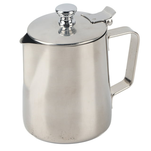Jarra para espumar leche, jarra de café con taza de espuma de leche de acero inoxidable de 350 ml, rendimiento sólido Jadeshay A