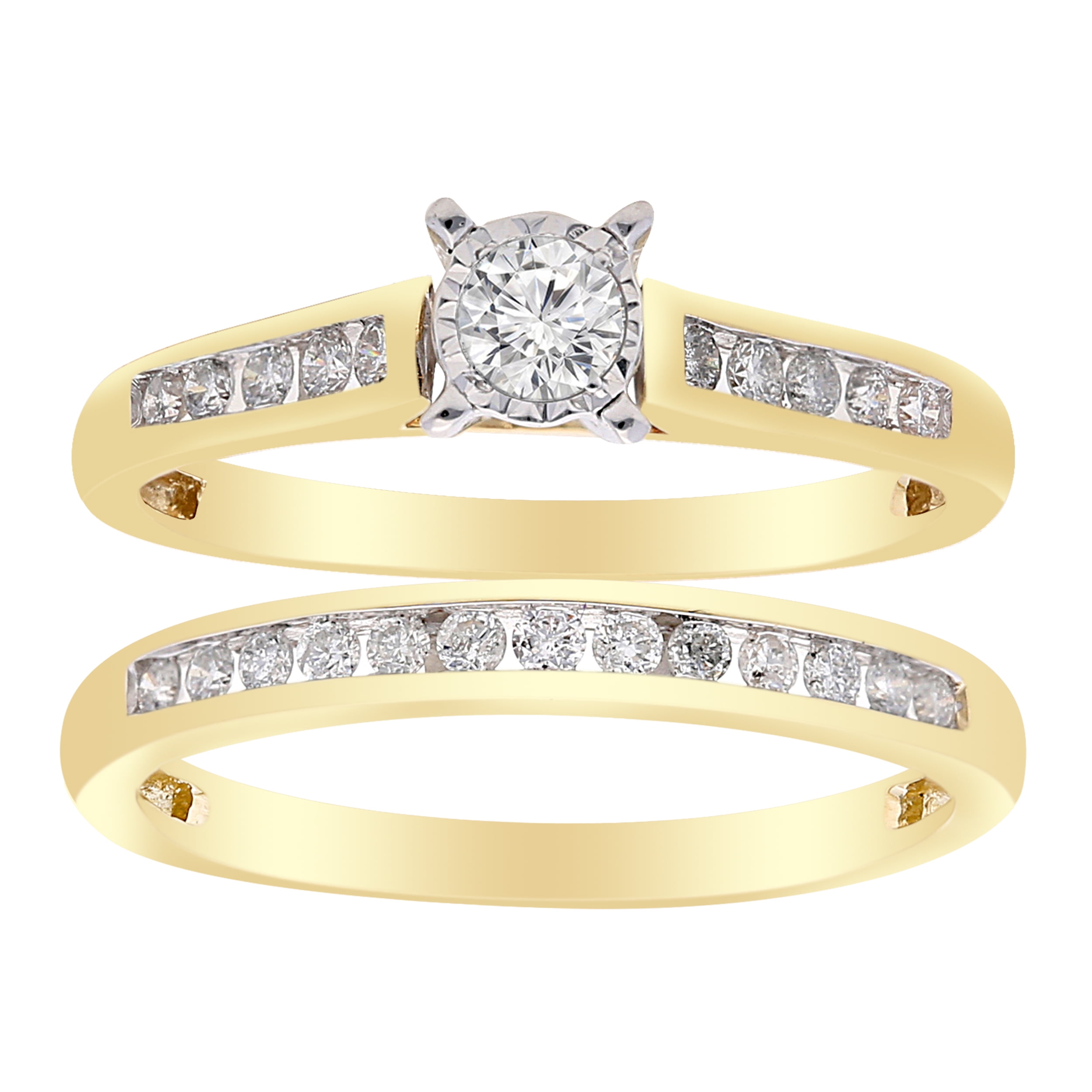 Forever Bride 10K Yellow Gold 1/2 CTTW Diamond Channel Bridal Set, Women, Adult