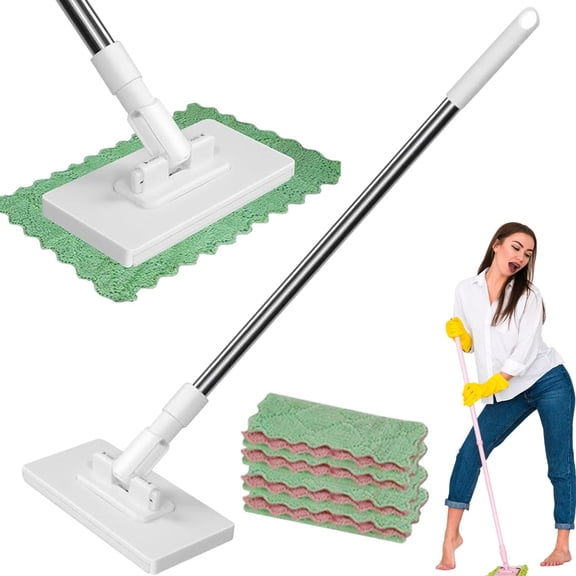 Snap Grip Mini Mop, Clever Snap-Grip Mini Mop, No Wash Lazy Mops, Disposable Dust Mop with 4 Reusable Cloths, Zero Touch, Clip Mopping Stick, Wet and Dry Click Mops for Floor Cleaning