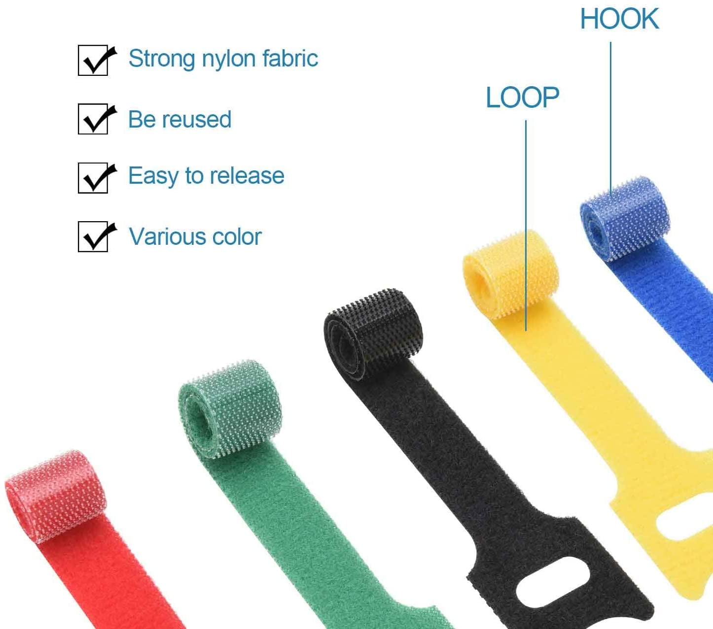 50pcs Reusable Nylon Strap Hook and Loop Cable Cord Ties Tidy Organiser Durable 