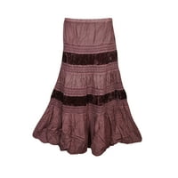 Mogul Womens Tiered Skirt Velvet Touch Rayon A-LINE Boho Chic Hippy Gypsy Medieval Vintage Skirts