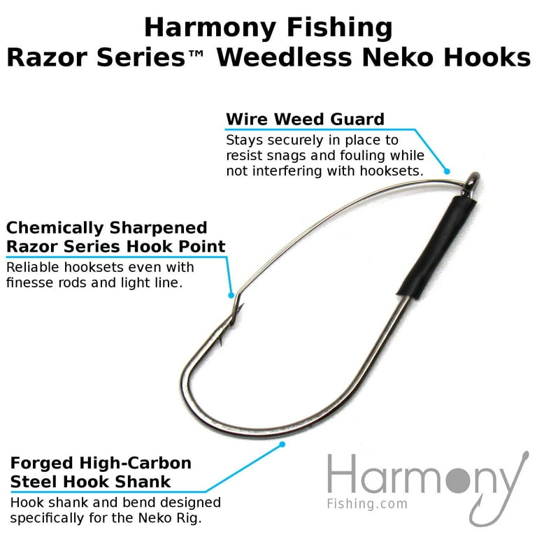 Harmony Fishing - Razor Series Weedless Neko Hooks Size 1/0 10