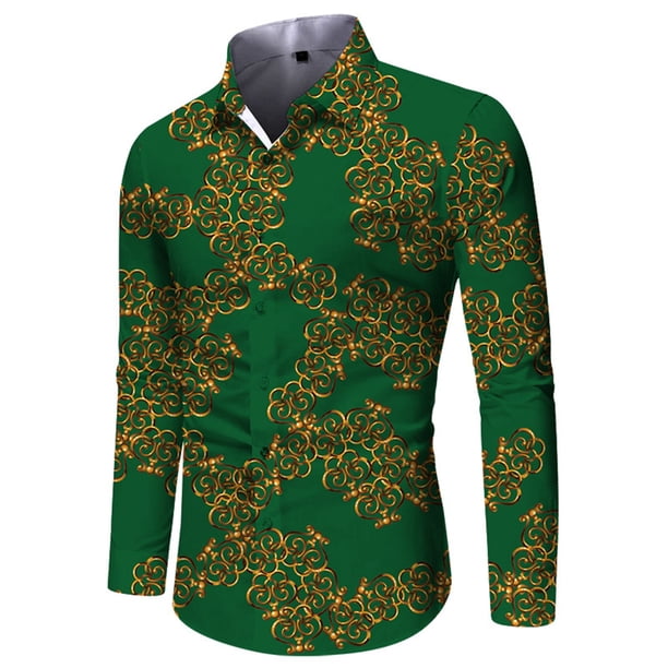 Camisas De Vestir Para Hombre 5xl Primavera Verano otoño nueva camisa de manga larga con estampado de solapa para hombre, cárdigan Popular informal con estampado de personalidad para , (Green, M)