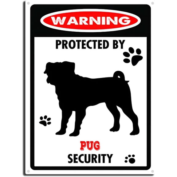 Metal Tin Pug Warning Sign, Dog Aluminum Outdoor Wall Decor Yard Sign for Home, 8 x 12 Inch