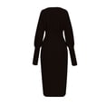 thumbnail image 3 of Plus Size Knee-Length Dress for Women Balloon Long Sleeve Dresses Crew Neck Slim Dressy Sundress, 3 of 6