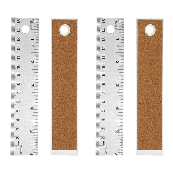 Stainless Steel Ruler Cork Backed, 2Pcs 6 Inch Straight Edge Ruler Non-Slip Cork Backing with Inch and Centimeter Scale for Office Engineering Drawing