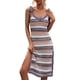 thumbnail image 3 of Vestido de punto con hombros descubiertos para mujer, túnica a rayas, vestido de ganchillo sin mangas, falda hasta la rodilla con abertura, azul L, 3 of 6