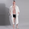 thumbnail image 1 of Man Robe Zipper Front Loungewear 3/4 Sleeve Nightgown Bathrobe Lounge Dress Sleepwear with Pockets, 1 of 4